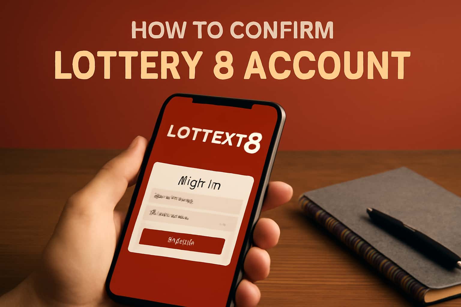 An informative scene illustrating the process to confirm a Lottery 8 account.