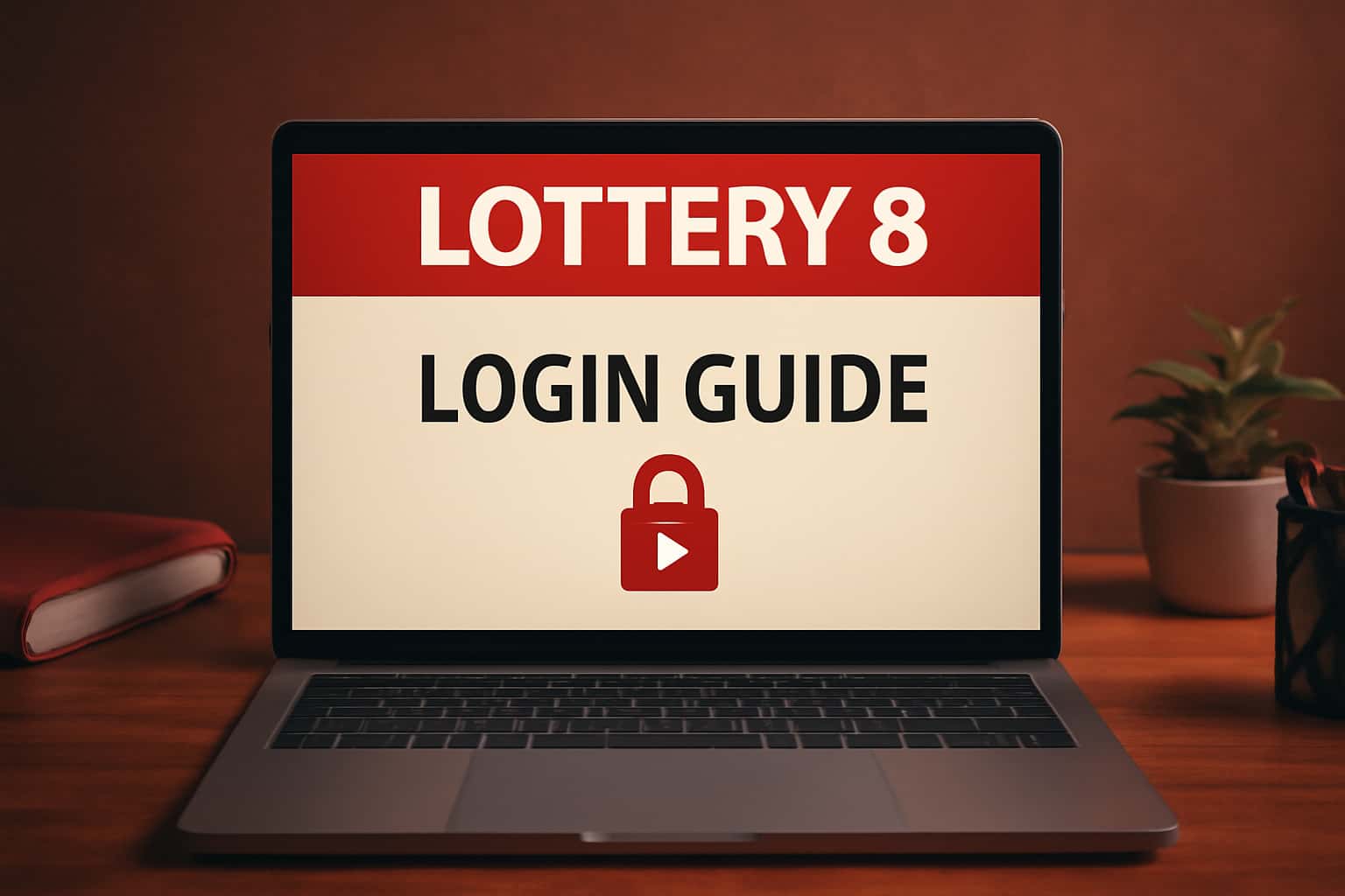 A high-tech informational scene illustrating the Lottery 8 Login Guide.