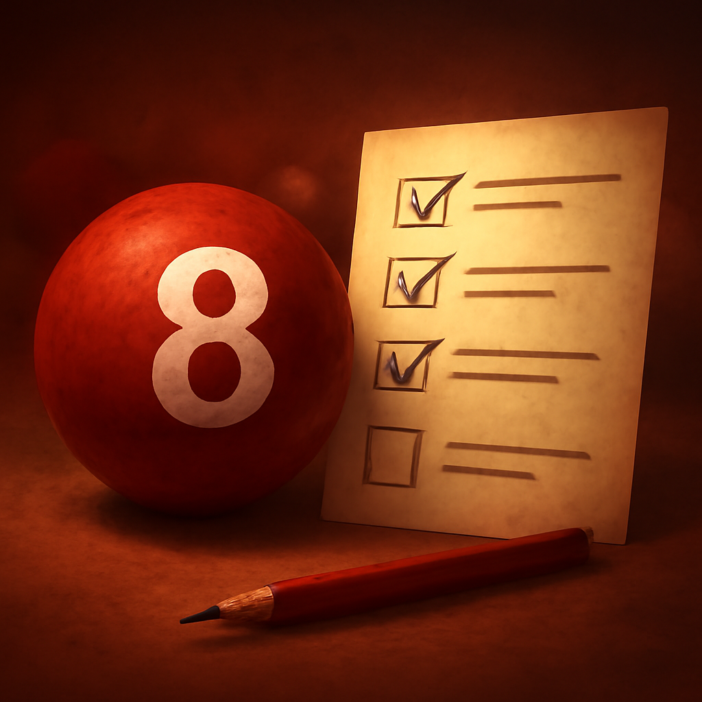 A badge representing guidance on confirming a Lottery 8 account.