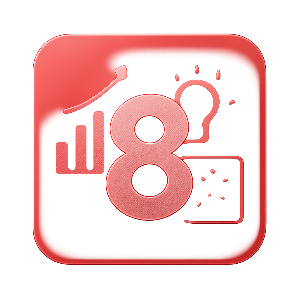 A simple, professional badge illustrating the concept of Lottery 8's unique features.