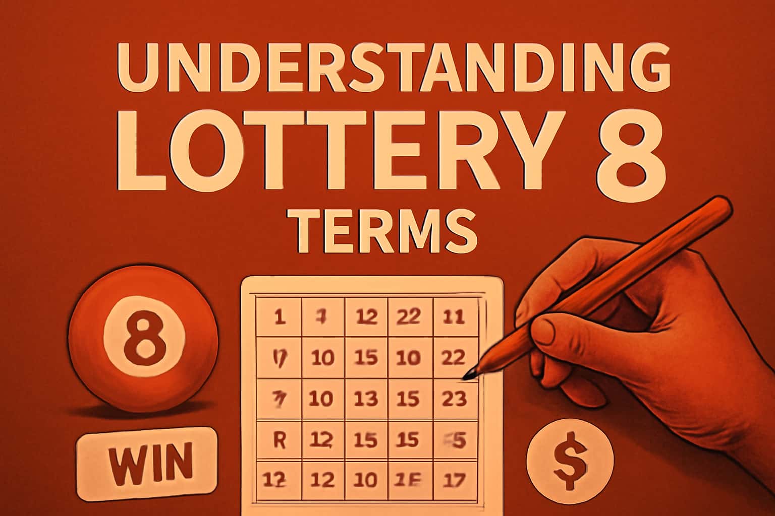 An informative graphic illustrating the key terms and features of Lottery 8.