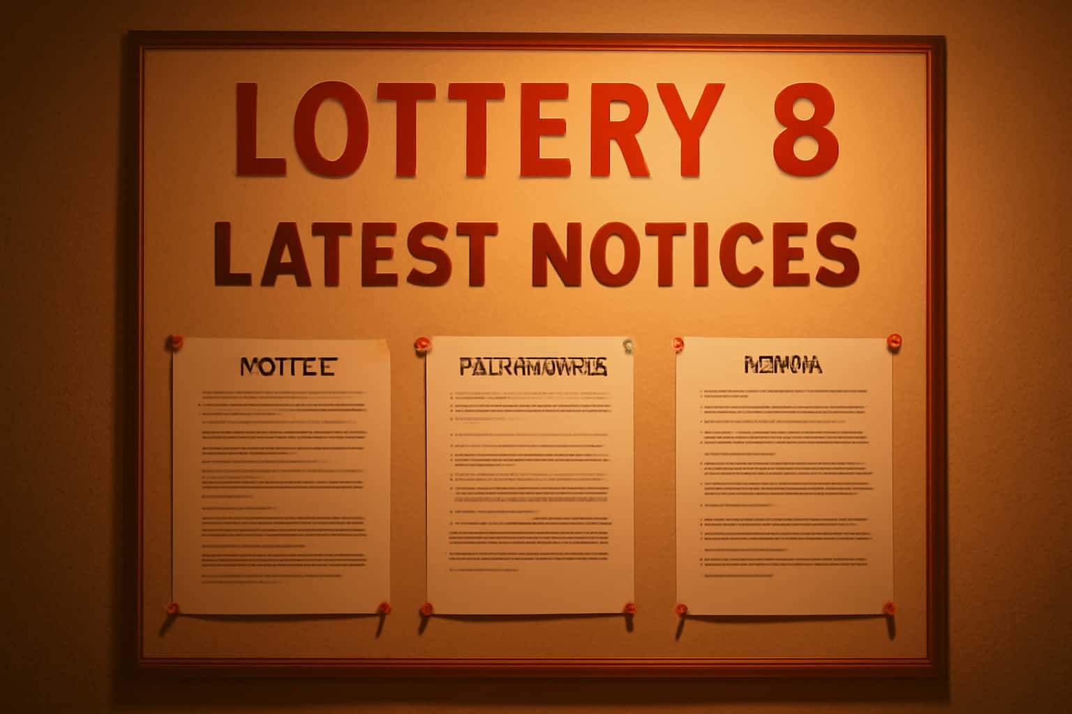 An informative layout showcasing the text 'Latest Lottery 8 Notices' in a professional context using a #c4181a theme.