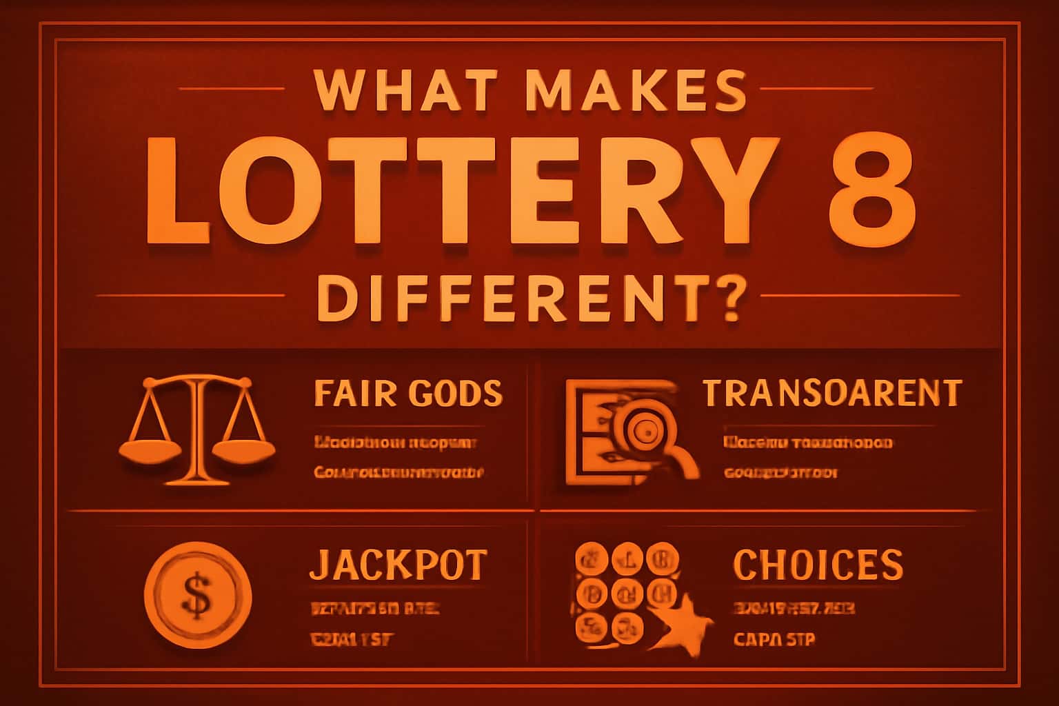 An informative scene depicting the features of Lottery 8, showcasing its unique characteristics in a professional manner.