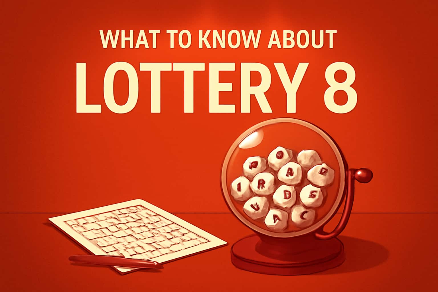 An informational scene representing Lottery 8, with the text prominently displayed.